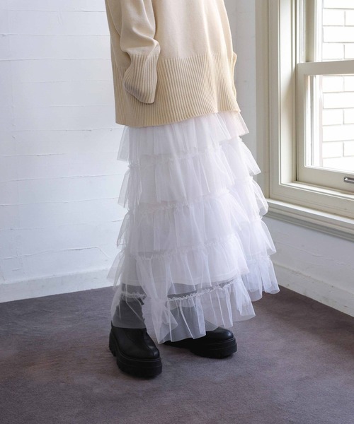 LOWRYS FARM（ローリーズファーム）の「２ＷＡＹフリルチュールスカート　978001（スカート・レディース・ホワイト/ブラック/グレー/アイボリー・FREE）」の7枚目の写真