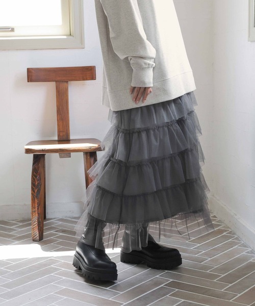 LOWRYS FARM（ローリーズファーム）の「２ＷＡＹフリルチュールスカート　978001（スカート・レディース・ホワイト/ブラック/グレー/アイボリー・FREE）」の12枚目の写真