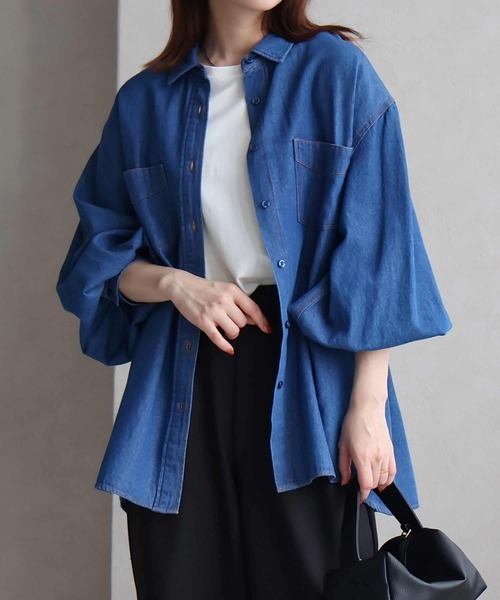 Social GIRL(ソーシャルガール)の「デニムシャツ(シャツ/ブラウス・レディース・ブルー/ネイビー・M)」の2枚目の写真