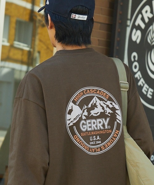 GERRY（ジェリー）の「GERRY/ジェリー 別注 バックサークルロゴプリント ビッグシルエット長袖Tシャツ（Tシャツ/カットソー・メンズ・オフホワイト/カーキ/ネイビー/ブラック/ダークブラウン/アッシュグレー/ブルー/ブルーグリーン/グレイッシュベージュ/ホワイト系/ブラック系/スモークピンク/スミクロ/ブラック系1/ブルー系1/ピンク系1/ホワイト系1/ネイビー系1・L/M/XL/S）」の9枚目の写真