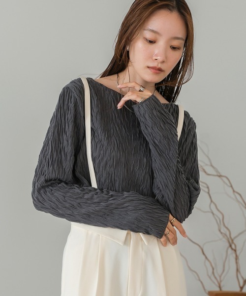 Bab(バブ)の「前後2WAYウェーブトップス(Tシャツ/カットソー・レディース・チャコールグレー/ブラウン/ホワイト系その他・FREE)」の12枚目の写真