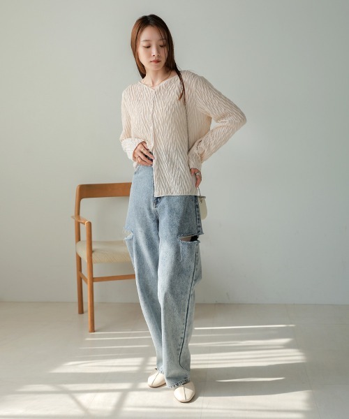 Bab(バブ)の「前後2WAYウェーブトップス(Tシャツ/カットソー・レディース・チャコールグレー/ブラウン/ホワイト系その他・FREE)」の4枚目の写真