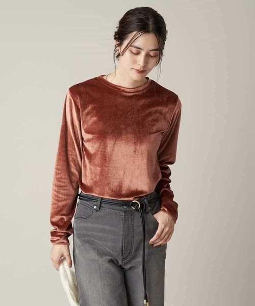 a.v.v(アーヴェヴェ)の「ロングスリーブベロアカットソー(Tシャツ/カットソー・レディース・オレンジ/ベージュ/カーキ・42/34/38/40/36)」の1枚目の写真