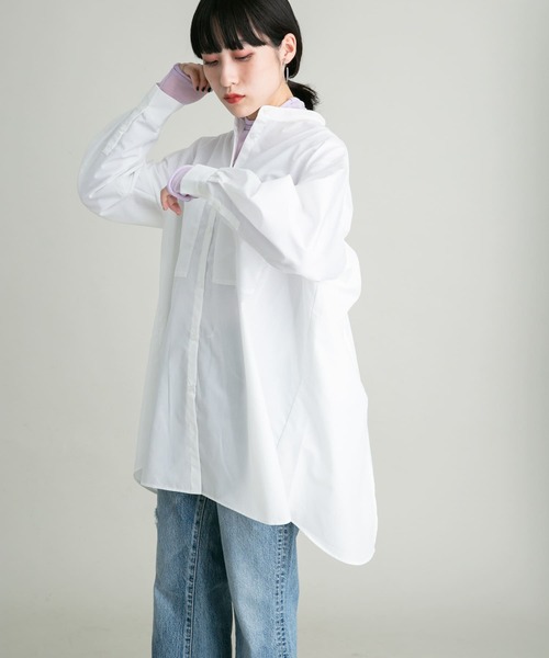 KBF（ケイビーエフ）の「BACKドロストデザインシャツ（シャツ/ブラウス・レディース・ラベンダー/オフホワイト/ネイビー・ONE）」の2枚目の写真