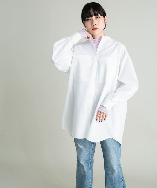 KBF（ケイビーエフ）の「BACKドロストデザインシャツ（シャツ/ブラウス・レディース・ラベンダー/オフホワイト/ネイビー・ONE）」の4枚目の写真