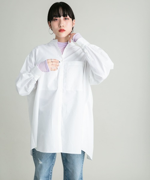 KBF（ケイビーエフ）の「BACKドロストデザインシャツ（シャツ/ブラウス・レディース・ラベンダー/オフホワイト/ネイビー・ONE）」の5枚目の写真