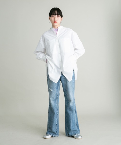 KBF（ケイビーエフ）の「BACKドロストデザインシャツ（シャツ/ブラウス・レディース・ラベンダー/オフホワイト/ネイビー・ONE）」の8枚目の写真