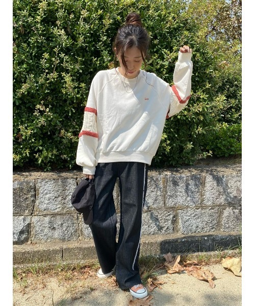 ルールロジェット　leur logette ニット切替スウェット leur logette(ルール ロジェット)｜10ozデニムギャザー