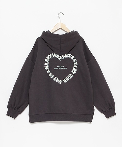 LOVETOXIC（ラブトキシック）の「バックハート裏起毛BIGパーカ（パーカー・キッズ・チャコール/アイボリー/ホワイト系その他・S/M/L）」の5枚目の写真