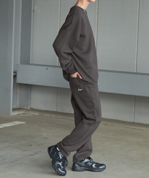 【セール】【 セットアップ 】kappa / カッパ 別注 ロゴ刺繍 ビッグシルエット裏起毛プルオーバークルースウェット+バルーンスウェットパンツ（ルームウェア/パジャマ）｜Kappa（カッパ）
