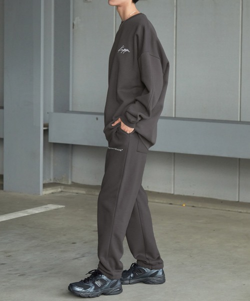【セール】【 セットアップ 】kappa / カッパ 別注 ロゴ刺繍 ビッグシルエット裏起毛プルオーバークルースウェット+バルーンスウェットパンツ（ルームウェア/パジャマ）｜Kappa（カッパ）