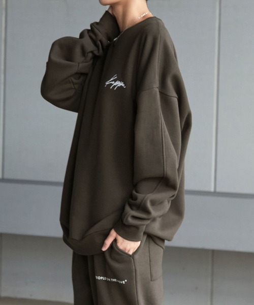 【セール】【 セットアップ 】kappa / カッパ 別注 ロゴ刺繍 ビッグシルエット裏起毛プルオーバークルースウェット+バルーンスウェットパンツ（ルームウェア/パジャマ）｜Kappa（カッパ）