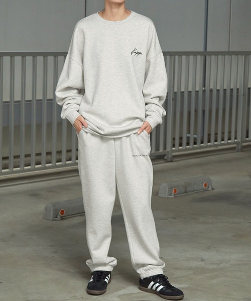 【セール】【 セットアップ 】kappa / カッパ 別注 ロゴ刺繍 ビッグシルエット裏起毛プルオーバークルースウェット+バルーンスウェットパンツ（ルームウェア/パジャマ）｜Kappa（カッパ）