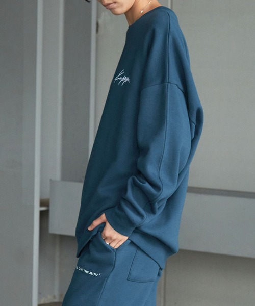 【セール】【 セットアップ 】kappa / カッパ 別注 ロゴ刺繍 ビッグシルエット裏起毛プルオーバークルースウェット+バルーンスウェットパンツ（ルームウェア/パジャマ）｜Kappa（カッパ）