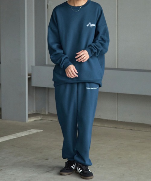 【セール】【 セットアップ 】kappa / カッパ 別注 ロゴ刺繍 ビッグシルエット裏起毛プルオーバークルースウェット+バルーンスウェットパンツ（ルームウェア/パジャマ）｜Kappa（カッパ）