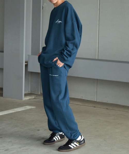 【セール】【 セットアップ 】kappa / カッパ 別注 ロゴ刺繍 ビッグシルエット裏起毛プルオーバークルースウェット+バルーンスウェットパンツ（ルームウェア/パジャマ）｜Kappa（カッパ）