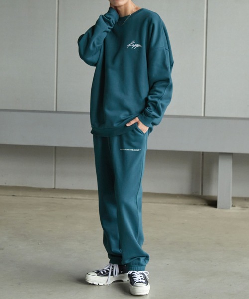【セール】【 セットアップ 】kappa / カッパ 別注 ロゴ刺繍 ビッグシルエット裏起毛プルオーバークルースウェット+バルーンスウェットパンツ（ルームウェア/パジャマ）｜Kappa（カッパ）