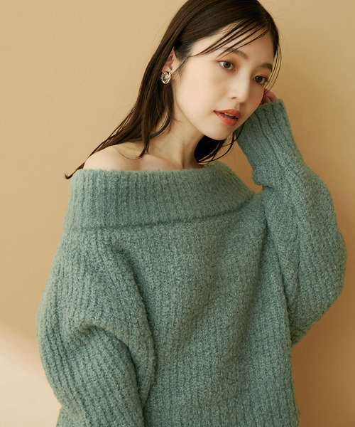 VIS（ビス）の「ショート丈オフショルニット（ニット/セーター・レディース・オフホワイト/イエロー系その他/グリーン系その他・FREE）」の7枚目の写真
