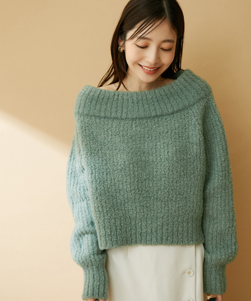 VIS（ビス）の「ショート丈オフショルニット（ニット/セーター・レディース・オフホワイト/イエロー系その他/グリーン系その他・FREE）」の8枚目の写真