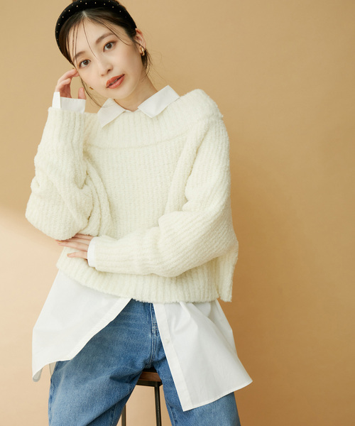 VIS（ビス）の「ショート丈オフショルニット（ニット/セーター・レディース・オフホワイト/イエロー系その他/グリーン系その他・FREE）」の12枚目の写真