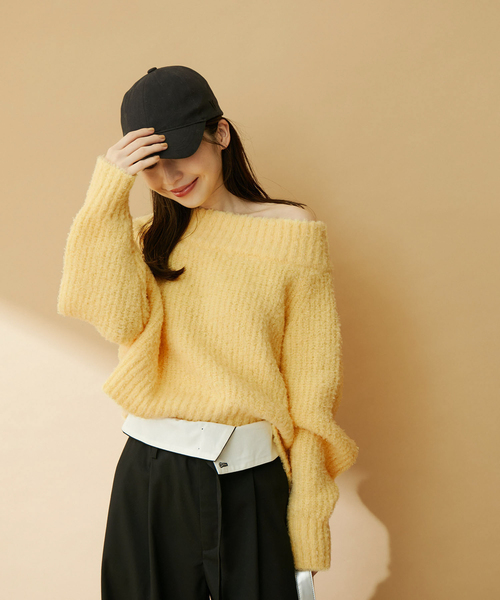 VIS（ビス）の「ショート丈オフショルニット（ニット/セーター・レディース・オフホワイト/イエロー系その他/グリーン系その他・FREE）」の16枚目の写真