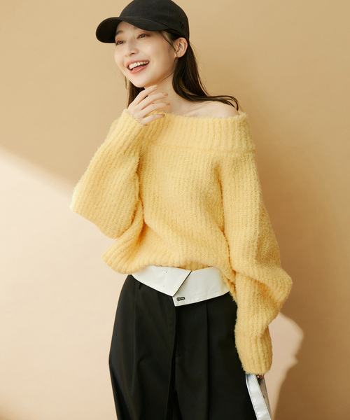 VIS（ビス）の「ショート丈オフショルニット（ニット/セーター・レディース・オフホワイト/イエロー系その他/グリーン系その他・FREE）」の17枚目の写真