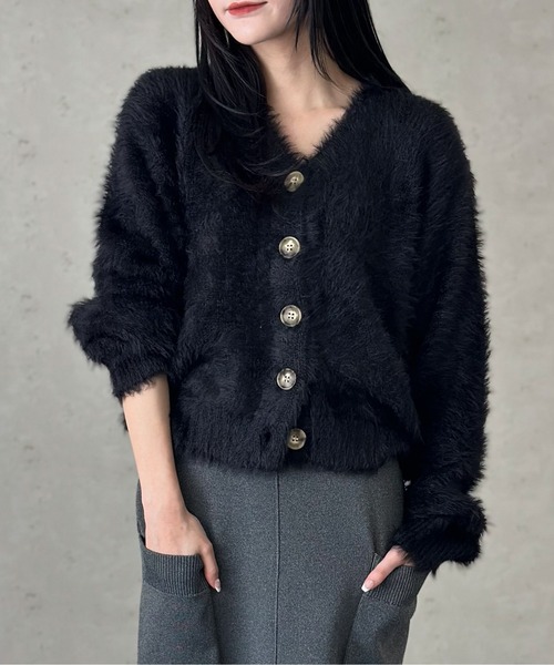 Per sist ence(パーシエンス)の「シャギー ニットカーディガン(カーディガン/ボレロ・レディース・チャコールグレー/ブラック/ベージュ/アイボリー/ピンク/ブルー/ライトグレー・FREE)」の3枚目の写真