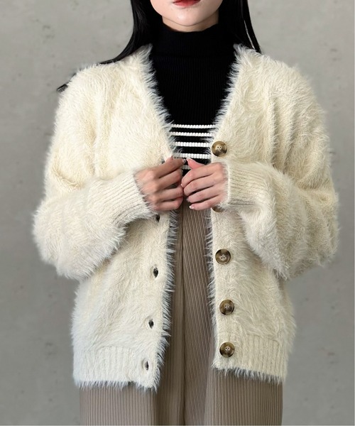 Per sist ence(パーシエンス)の「シャギー ニットカーディガン(カーディガン/ボレロ・レディース・チャコールグレー/ブラック/ベージュ/アイボリー/ピンク/ブルー/ライトグレー・FREE)」の8枚目の写真