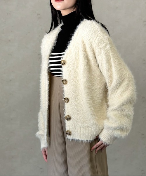 Per sist ence(パーシエンス)の「シャギー ニットカーディガン(カーディガン/ボレロ・レディース・チャコールグレー/ブラック/ベージュ/アイボリー/ピンク/ブルー/ライトグレー・FREE)」の10枚目の写真