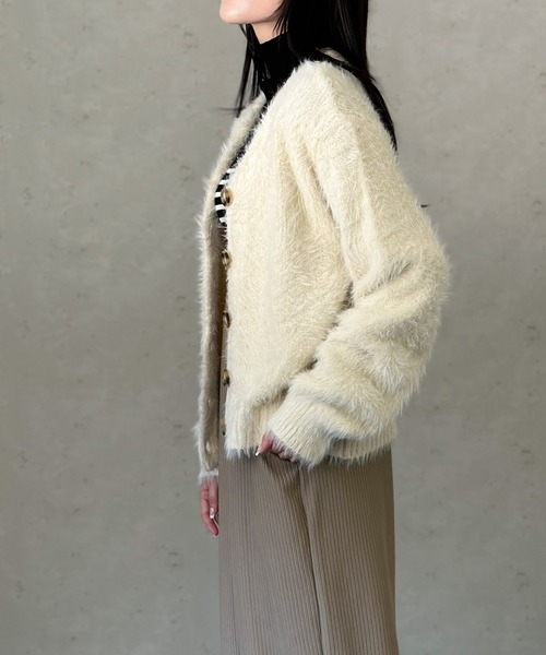 Per sist ence(パーシエンス)の「シャギー ニットカーディガン(カーディガン/ボレロ・レディース・チャコールグレー/ブラック/ベージュ/アイボリー/ピンク/ブルー/ライトグレー・FREE)」の11枚目の写真