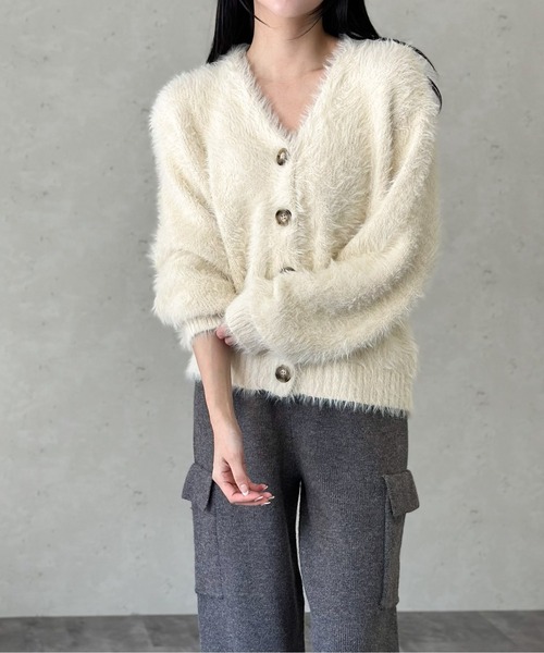 Per sist ence(パーシエンス)の「シャギー ニットカーディガン(カーディガン/ボレロ・レディース・チャコールグレー/ブラック/ベージュ/アイボリー/ピンク/ブルー/ライトグレー・FREE)」の14枚目の写真