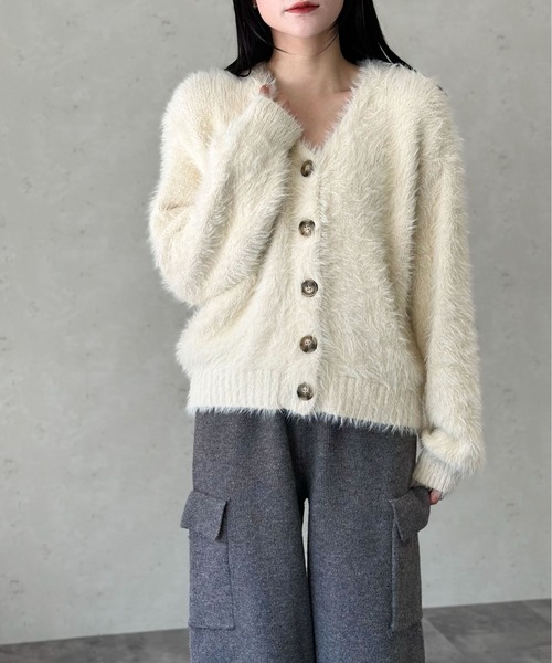 Per sist ence(パーシエンス)の「シャギー ニットカーディガン(カーディガン/ボレロ・レディース・チャコールグレー/ブラック/ベージュ/アイボリー/ピンク/ブルー/ライトグレー・FREE)」の15枚目の写真