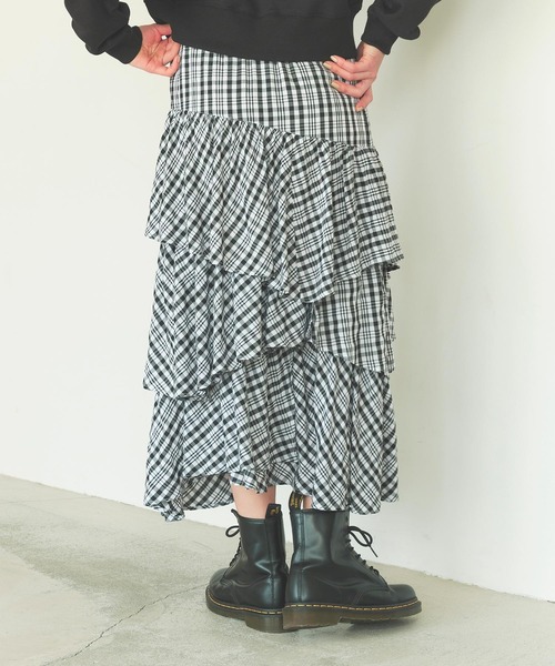MILKFED.(ミルクフェド)の「PLAID TIERED SKIRT(スカート・レディース・ブラック/レッド/ライトブルー・ONE SIZE)」の14枚目の写真