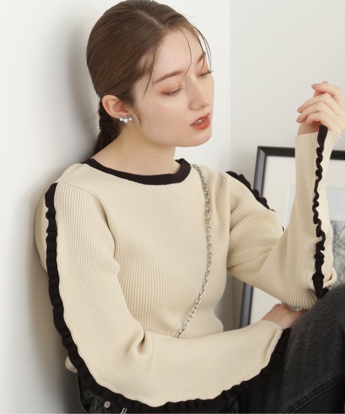 N.（N. Natural Beauty Basic）（エヌエヌナチュラルビューティーベーシック）の「◆フリルエッジリブニット（ニット/セーター・レディース・ホワイト系その他/グレー系その他・MEDIUM）」の5枚目の写真