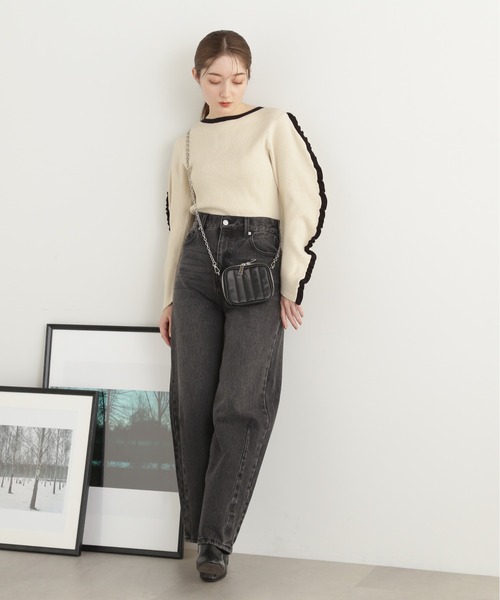 N.（N. Natural Beauty Basic）（エヌエヌナチュラルビューティーベーシック）の「◆フリルエッジリブニット（ニット/セーター・レディース・ホワイト系その他/グレー系その他・MEDIUM）」の6枚目の写真