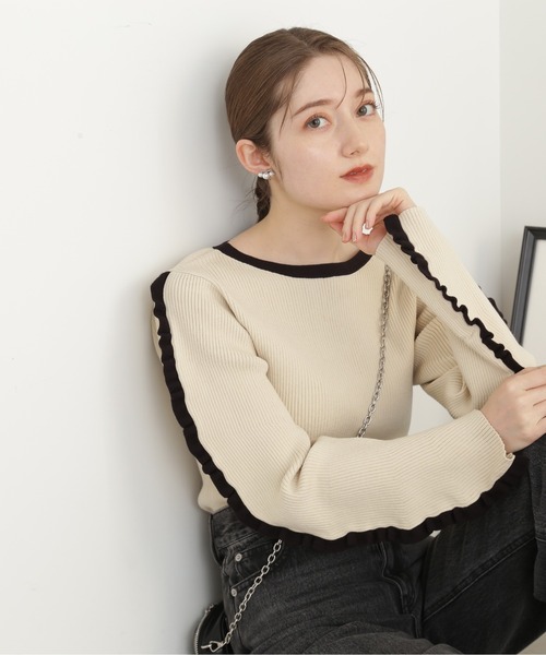 N.（N. Natural Beauty Basic）（エヌエヌナチュラルビューティーベーシック）の「◆フリルエッジリブニット（ニット/セーター・レディース・ホワイト系その他/グレー系その他・MEDIUM）」の10枚目の写真