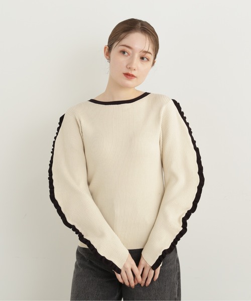 N.（N. Natural Beauty Basic）（エヌエヌナチュラルビューティーベーシック）の「◆フリルエッジリブニット（ニット/セーター・レディース・ホワイト系その他/グレー系その他・MEDIUM）」の11枚目の写真