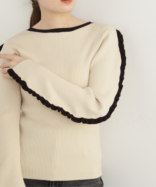 N.（N. Natural Beauty Basic）（エヌエヌナチュラルビューティーベーシック）の「◆フリルエッジリブニット（ニット/セーター・レディース・ホワイト系その他/グレー系その他・MEDIUM）」の14枚目の写真