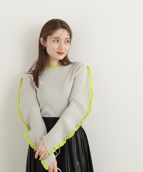 N.（N. Natural Beauty Basic）（エヌエヌナチュラルビューティーベーシック）の「◆フリルエッジリブニット（ニット/セーター・レディース・ホワイト系その他/グレー系その他・MEDIUM）」の22枚目の写真
