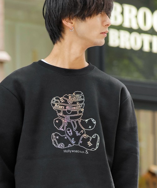Hollywood Rich.& 型抜き発泡ベアプリントトレーナー Hollywood Rich.& 型抜き発泡ベアプリントトレーナー