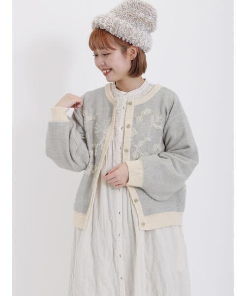 Samansa Mos2（サマンサ モスモス）の「前後着花柄ジャカードニットカーディガン（カーディガン/ボレロ・レディース・ベージュ/ミント/モカ・F）」の3枚目の写真