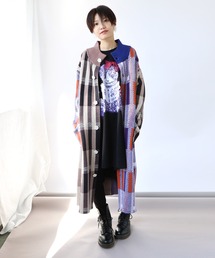 133714:配色ジャガード切替ニットコート