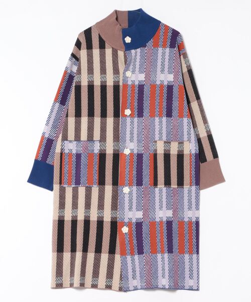 ScoLar（スカラー）の「133714：配色ジャガード切替ニットコート（その他アウター・レディース・パープル・M）」の4枚目の写真