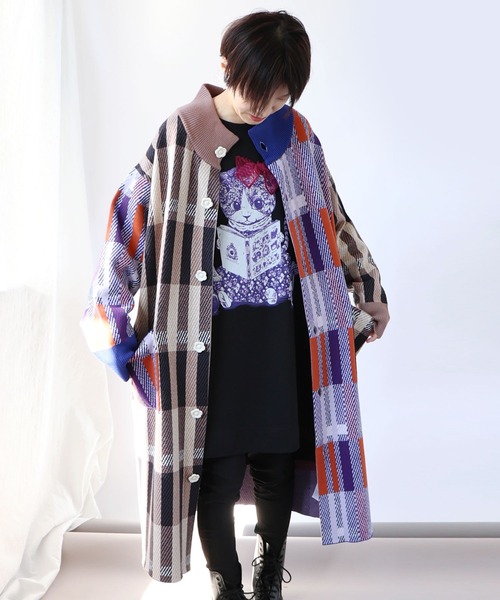 ScoLar（スカラー）の「133714：配色ジャガード切替ニットコート（その他アウター・レディース・パープル・M）」の15枚目の写真