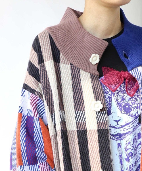 ScoLar（スカラー）の「133714：配色ジャガード切替ニットコート（その他アウター・レディース・パープル・M）」の12枚目の写真