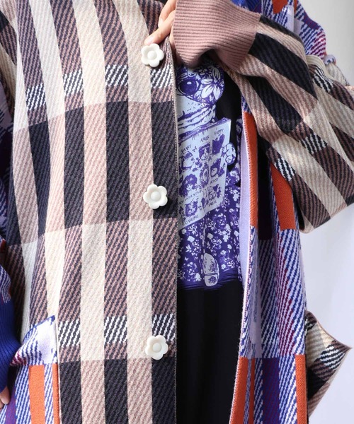 ScoLar（スカラー）の「133714：配色ジャガード切替ニットコート（その他アウター・レディース・パープル・M）」の11枚目の写真