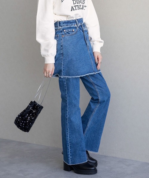 RAGEBLUE(レイジブルー)の「スカートレイヤード/デニムフレアパンツ(デニムパンツ・レディース・ブラック/ブルー・FREE)」の22枚目の写真