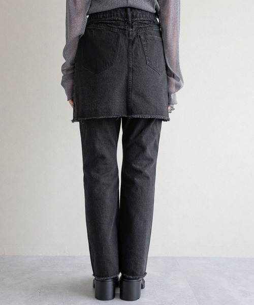 RAGEBLUE(レイジブルー)の「スカートレイヤード/デニムフレアパンツ(デニムパンツ・レディース・ブラック/ブルー・FREE)」の7枚目の写真