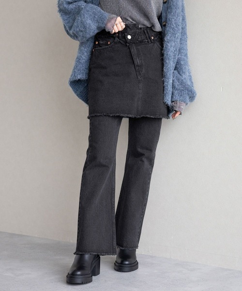 RAGEBLUE(レイジブルー)の「スカートレイヤード/デニムフレアパンツ(デニムパンツ・レディース・ブラック/ブルー・FREE)」の14枚目の写真