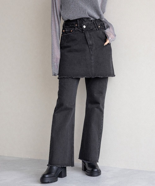 RAGEBLUE(レイジブルー)の「スカートレイヤード/デニムフレアパンツ(デニムパンツ・レディース・ブラック/ブルー・FREE)」の15枚目の写真